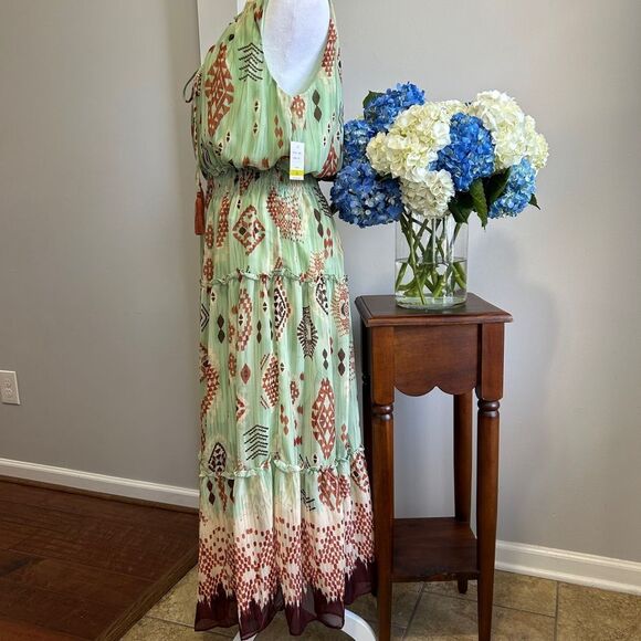 Taylor Green and Brown Sleeveless Sundress - Picture 8 of 11